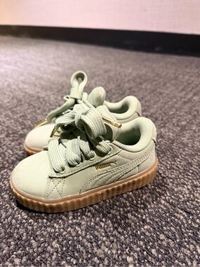 Puma Kids Suede Sneakers in Mint Green with Gum Sole